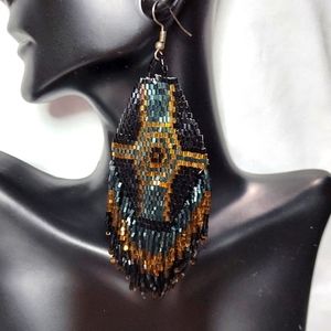 Beautiful Aztec Handmade Beaded Long Earrings